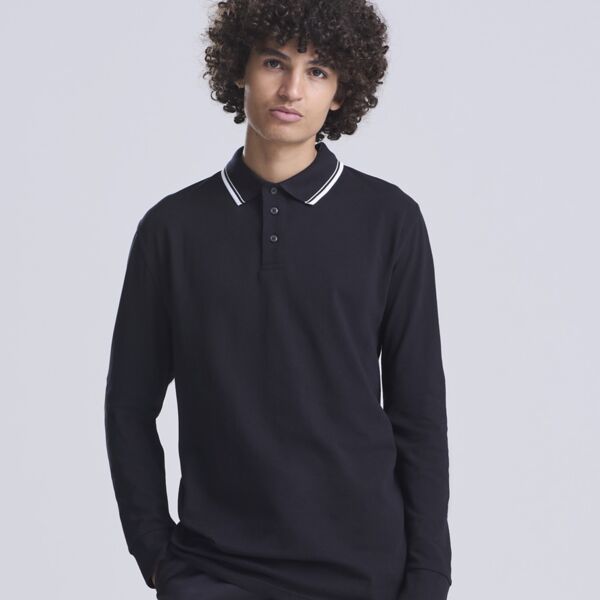AWDis Long Sleeve Tipped 100 Polo Shirt Thumbnail